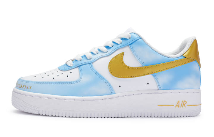 Nike Nike Air Force 1 Low top Skateboard Shoes GS Blue White Gold