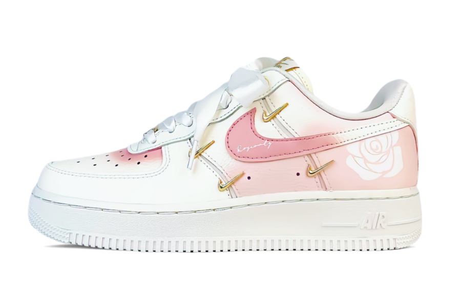 Nike Nike Air Force 1 Slip Resistant Abrasion Resistant Low top Skateboard Shoes Women's Pink Gold