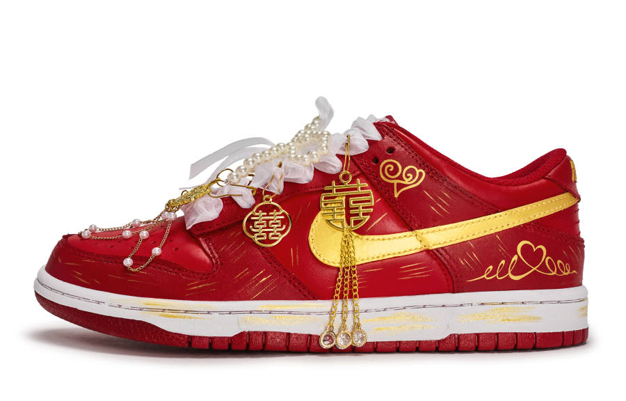 Nike Nike Dunk 811 Manufacturing, Lucky Joy Abrasion Resistant Low top Skateboard Shoes Unisex Red White Gold
