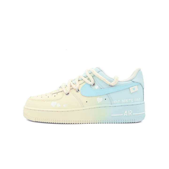 Nike Nike Air Force 1 '07 Slip Resistant Abrasion Resistant Low top Skateboard Shoes Unisex Yellow Blue