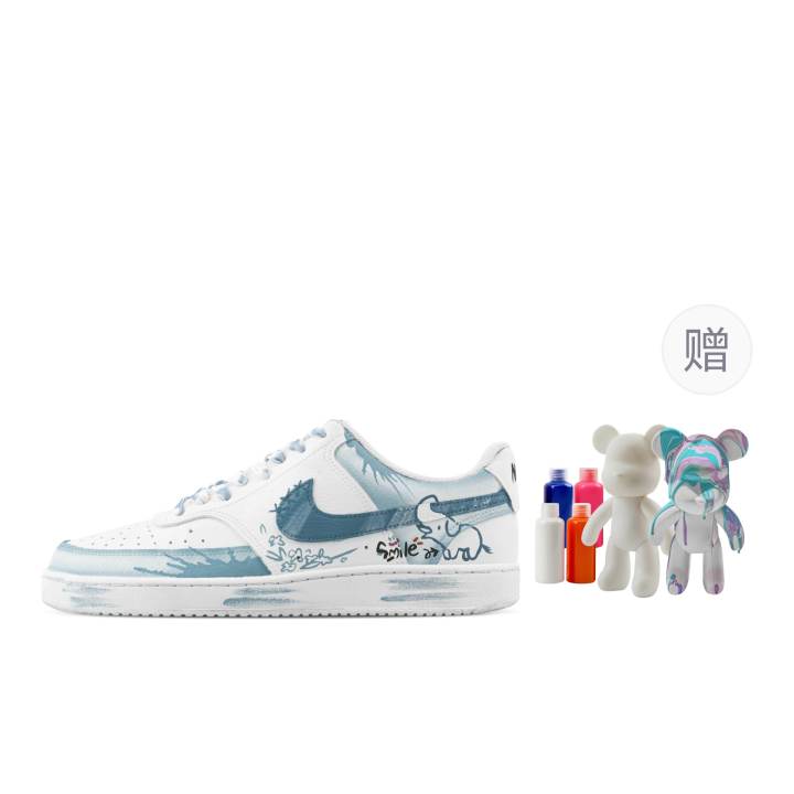 Nike Nike Court Vision 1 Elephant, Fluid Bear Abrasion Resistant Low top Skateboard Shoes Men's Cyan White