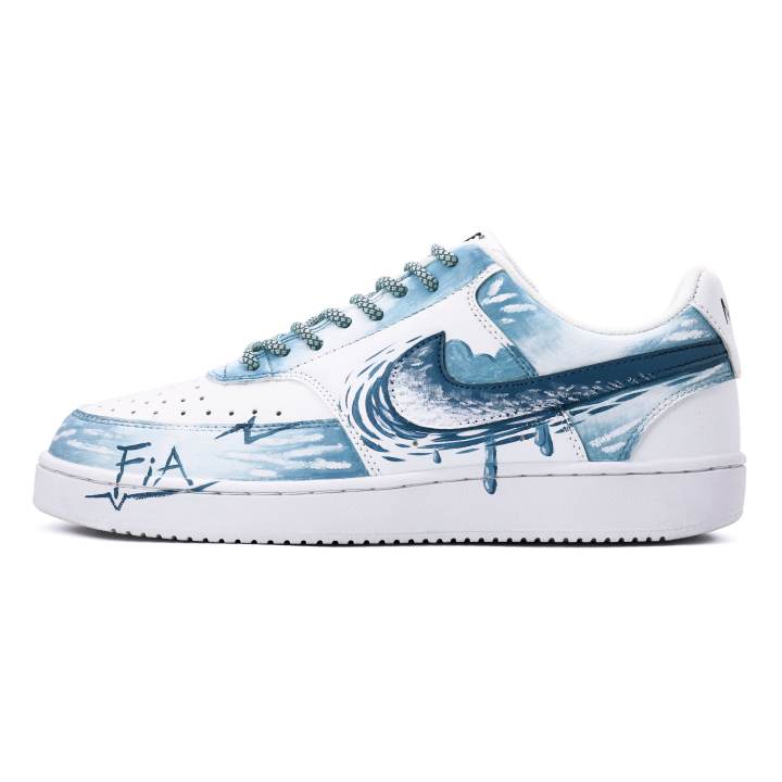 Nike Nike Court Vision 1 Blue Enzyme Experiment Slip Resistant Abrasion Resistant Low top Skateboard Shoes Unisex Blue White