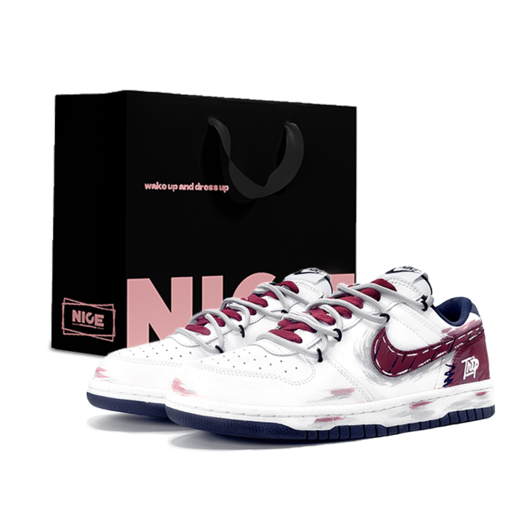 Nike Nike Big Low Lux Shopping Bag, Wine Red Rhythm Synthetic Leather Balance Low top Skateboard Shoes Men's White Red