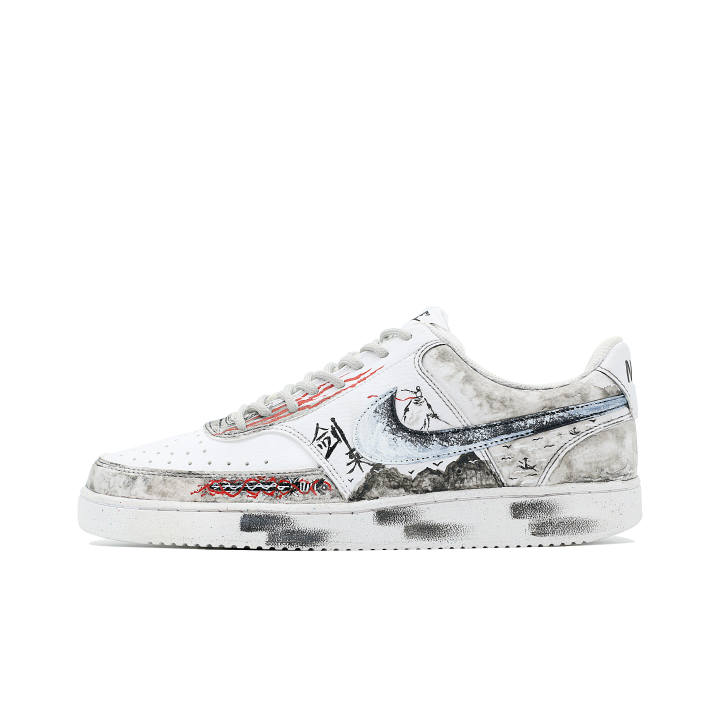 Nike Nike Court Vision Landscape Scroll Slip Resistant Abrasion Resistant Low top Skateboard Shoes Men's Black White