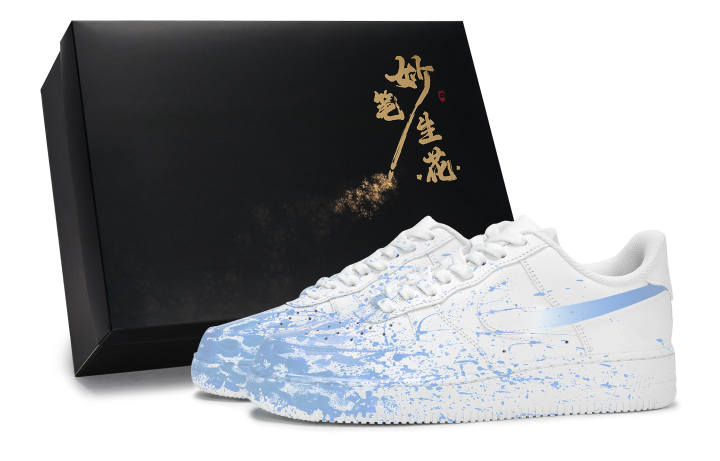 Nike Nike Air Force 1 Magic Brush Blooms, Vacation Scene Low top Skateboard Shoes Unisex White Blue