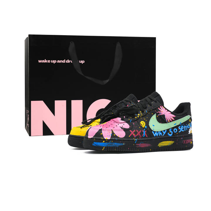 Nike Nike Air Force 1 Vibrant Youth Lightweight Low top Skateboard Shoes Unisex Black Green