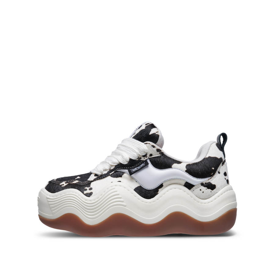 Heyday Cow Print, Wave Shoe, Platform Puffy Shoes Low top Slip Resistant Skateboard Shoes Unisex Black White