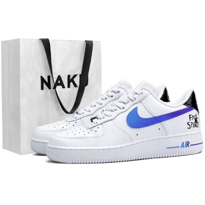 Nike Nike Air Force 1 07 Lightweight Height Increasing Low top Skateboard Shoes Women's White Blue