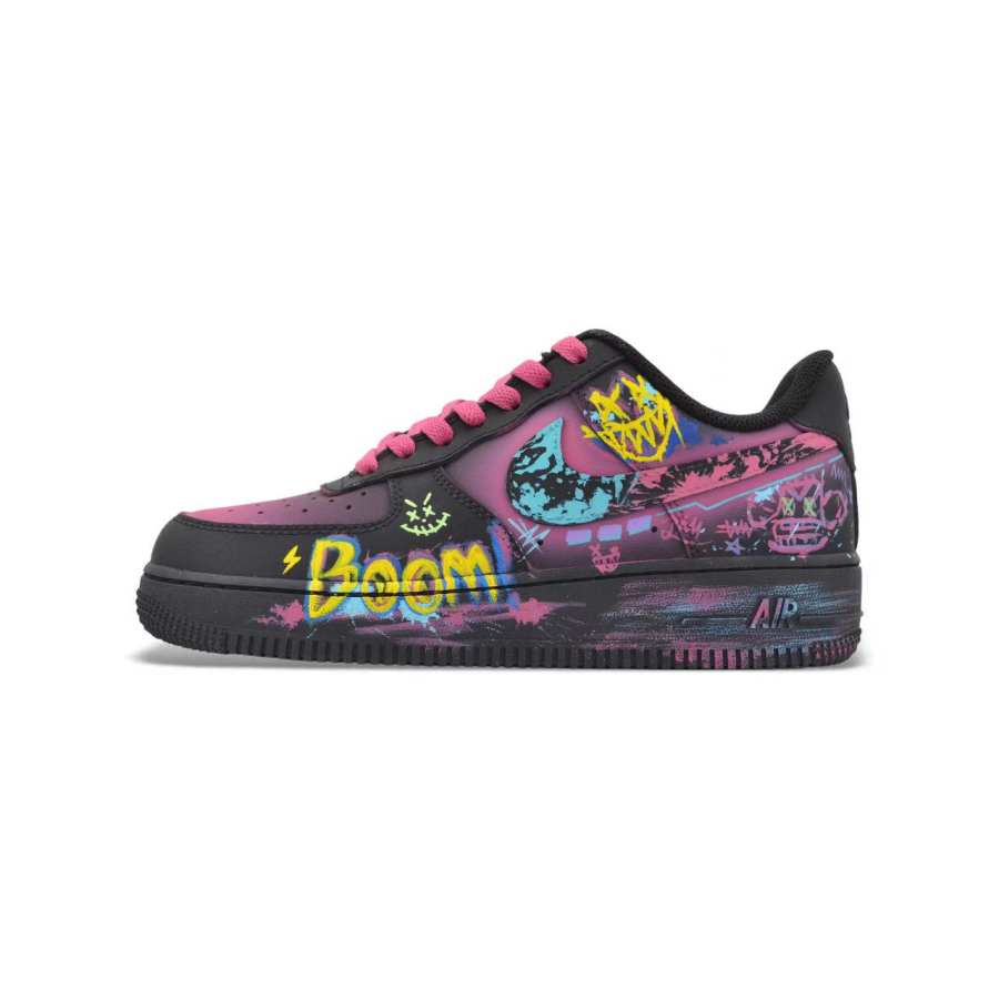 Nike Nike Air Force 1 Cyber Neon Abrasion Resistant Low top Skateboard Shoes Unisex Black Purple Yellow