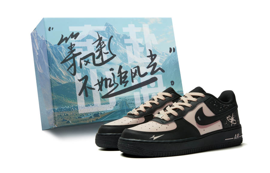 Nike Nike Air Force 1 Slip Resistant Abrasion Resistant Low top Skateboard Shoes Women's Black Pink