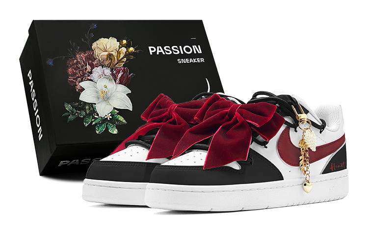 Nike Nike Court Borough CNY Red Velvet Bowknot, Pearl Charm, Detachable Low top Skateboard Shoes GS Black Red