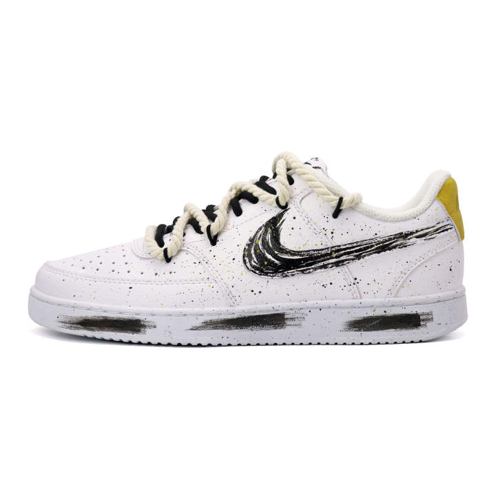 Nike Nike Court Vision Slip Resistant Abrasion Resistant Low top Skateboard Shoes Men's Black White Gold