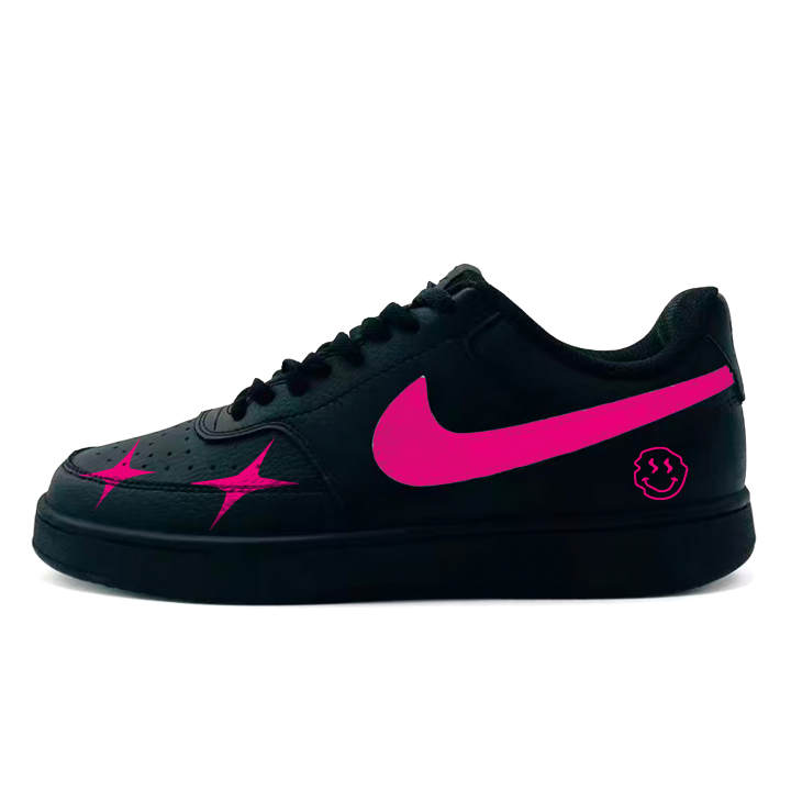 Nike Nike Court Vision Low Neon Raid Abrasion Resistant Abrasion Resistant Low top Skateboard Shoes Unisex Black Rose Red