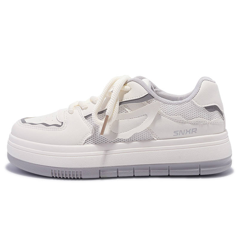 JIONGSEN Cushioning Abrasion Resistant Height Increasing Low top Skateboard Shoes Women's White Gray