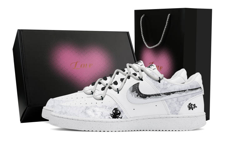 Nike Nike Court Vision 1 Overlord Heart Box Slip Resistant Low top Skateboard Shoes Men's Gray White
