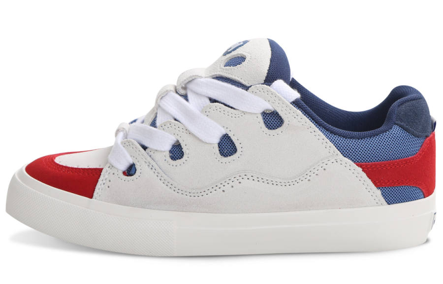 Ollieskate Suede Cushioning Abrasion Resistant Breathable Skateboard Shoes Unisex White Red Blue