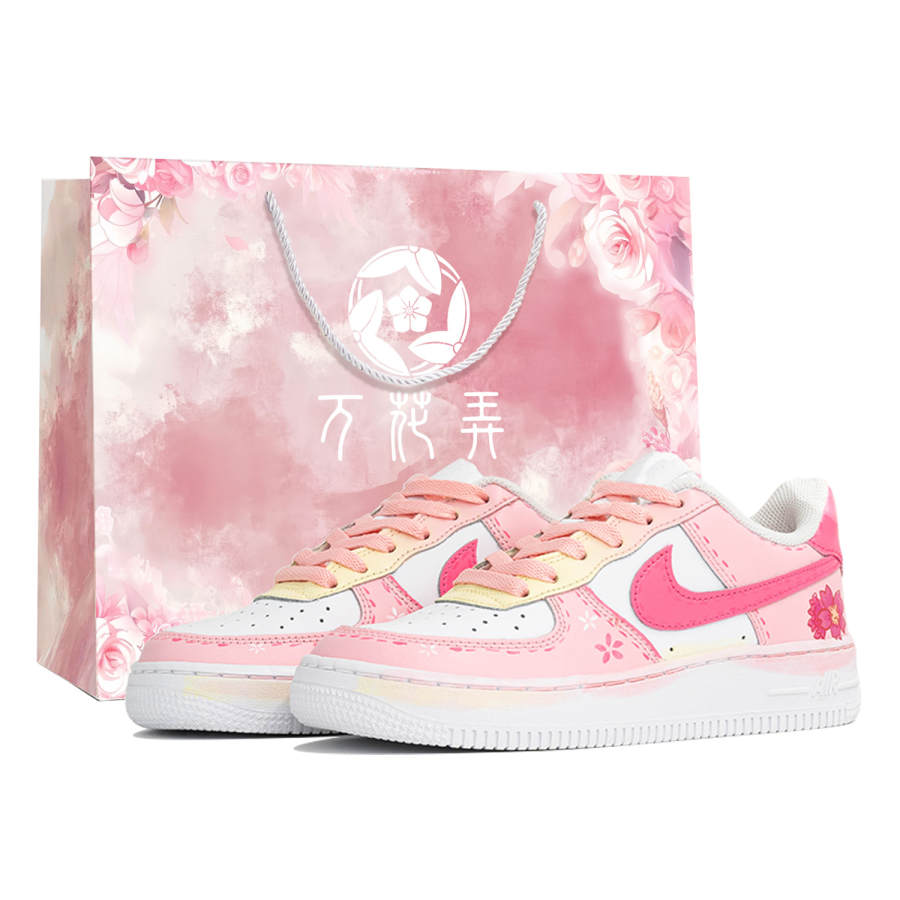 Nike Nike Air Force 1 Kaleidoscope, Cherry Blossom Dance, Shopping Bag Abrasion Resistant Low top Skateboard Shoes Women's