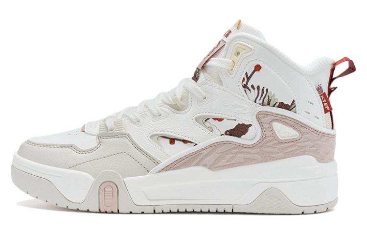 XTEP Abrasion Resistant High top Skateboard Shoes Women's Sail White Brown Pink White Sand Gray