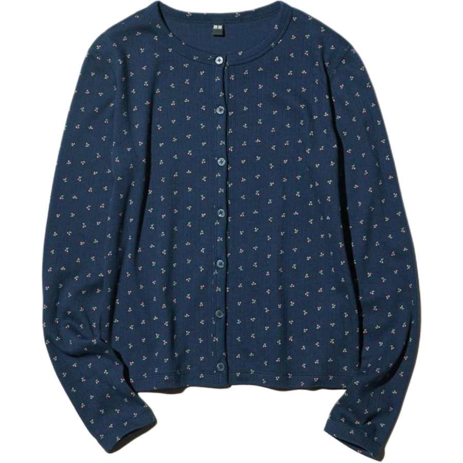 UNIQLO Knitwear Women's Navy Blue Crew Neck Moderate Cardigan