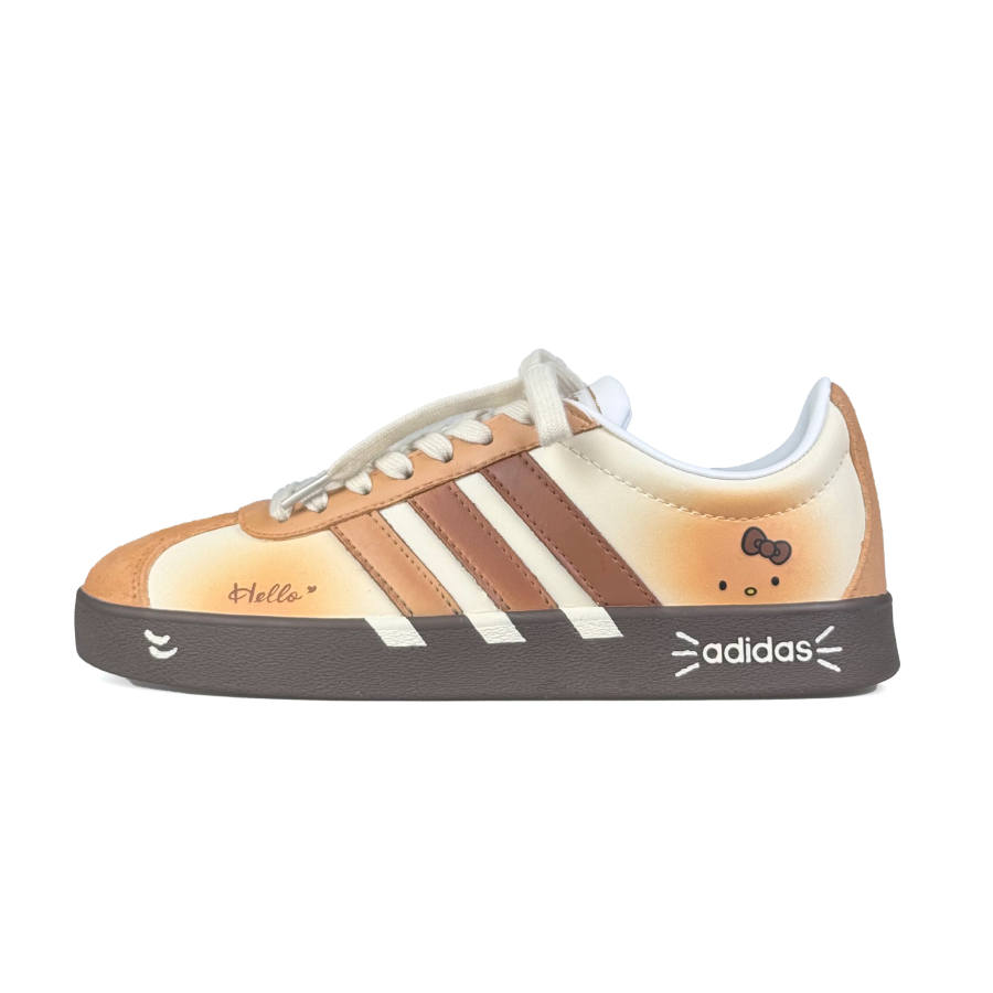 Adidas Adidas Vl Court Classic Black Leather Little Meow Abrasion Resistant Skateboard Shoes Unisex Beige Brown