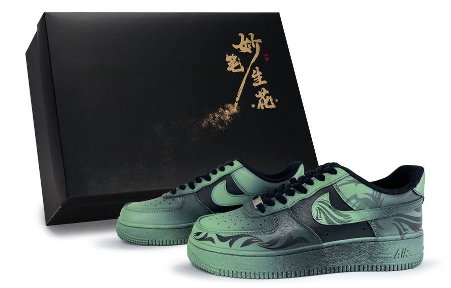 Nike Nike Air Force 1 Wondrous Brush Blossoms, Black Green Chinghuo Low top Skateboard Shoes Unisex Black Green