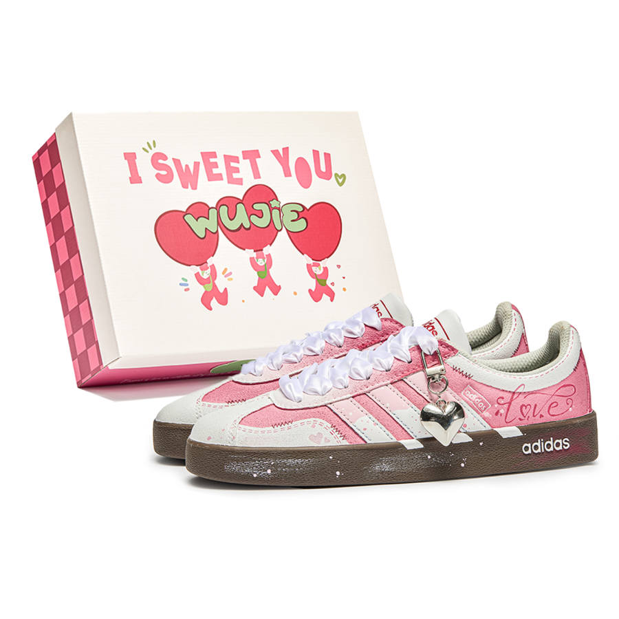 Adidas Neo VL Court Lifestyle Wu World, Box, Heart Cushioning Low top Skateboard Shoes Unisex Pink Brown