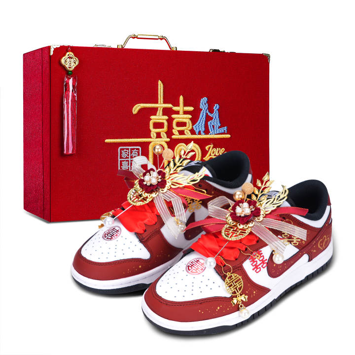 Nike Nike Dunk Concentric Knot Abrasion Resistant Abrasion Resistant Low top Skateboard Shoes Unisex Red White