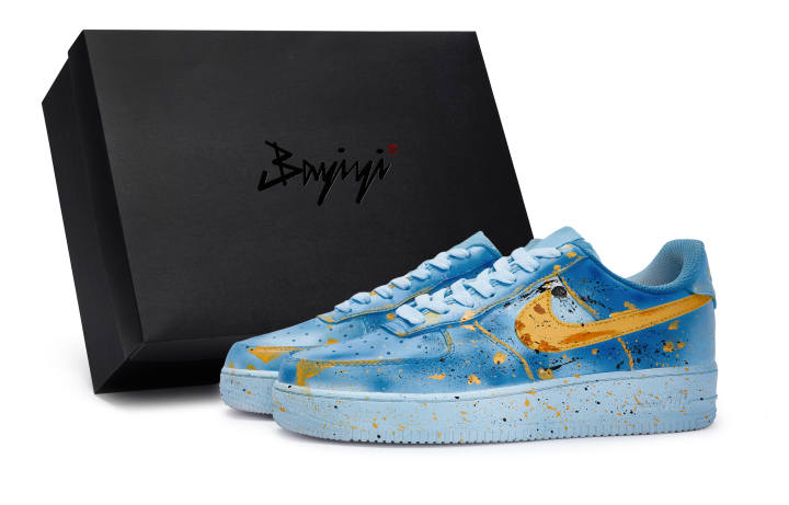 Nike Nike Air Force 1 Slip Resistant Abrasion Resistant Low top Skateboard Shoes Unisex Blue Yellow