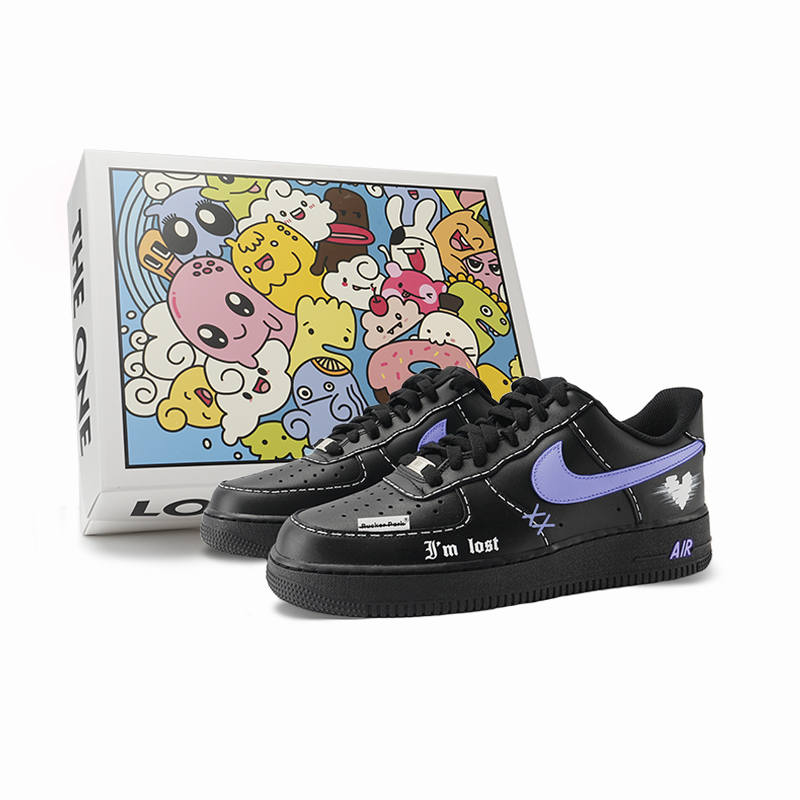 Nike Nike Air Force 1 Slip Resistant Abrasion Resistant Low top Skateboard Shoes Unisex Black Purple