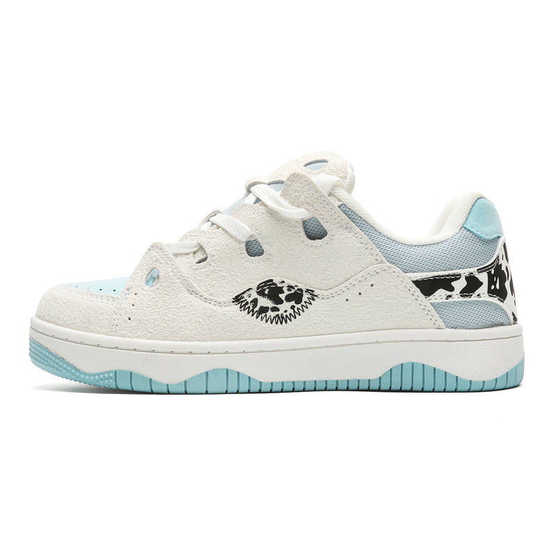 BAOZAOGONGYANG Lightweight And Breathable Low top Skateboard Shoes Unisex Beige Moon Blue