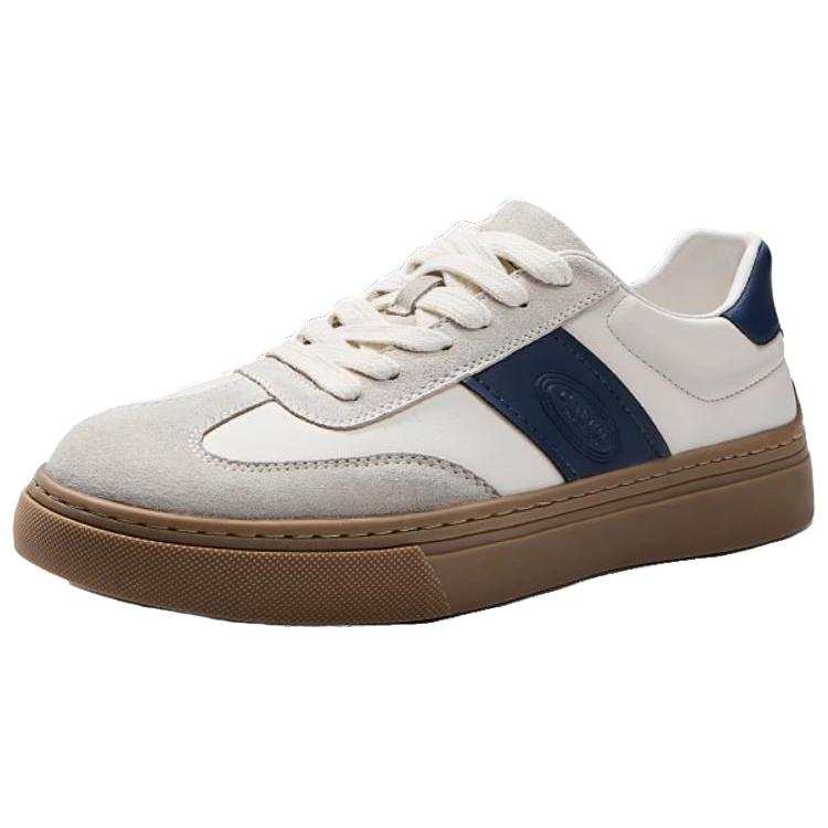 CAMEL Slip Resistant, Abrasion Resistant, Height Increasing Low top Skateboard Shoes Men's Beige White Blue