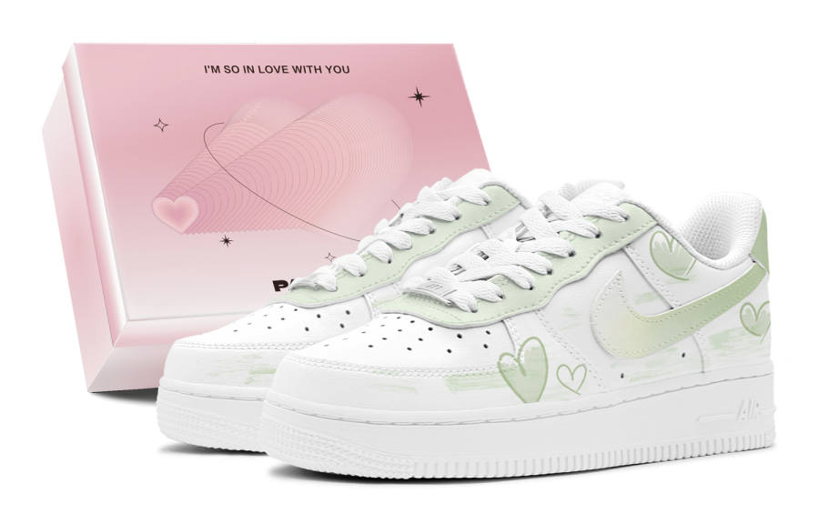 Nike Nike Air Force 1 Air Force 1, Couple's, Romantic Favor, Matcha Sweetheart, Heart, Refreshing Low top Skateboard Shoes