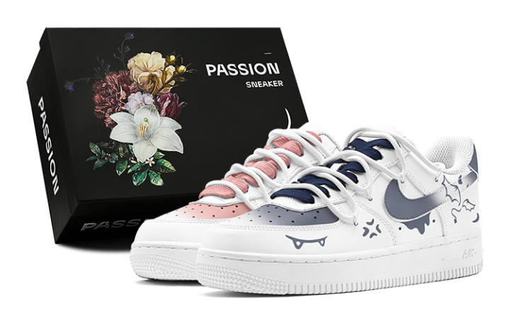 Nike Nike Air Force 1 Air Force 1, Spring Renewal, Mismatched Graffiti Low top Skateboard Shoes Men's Pink Blue