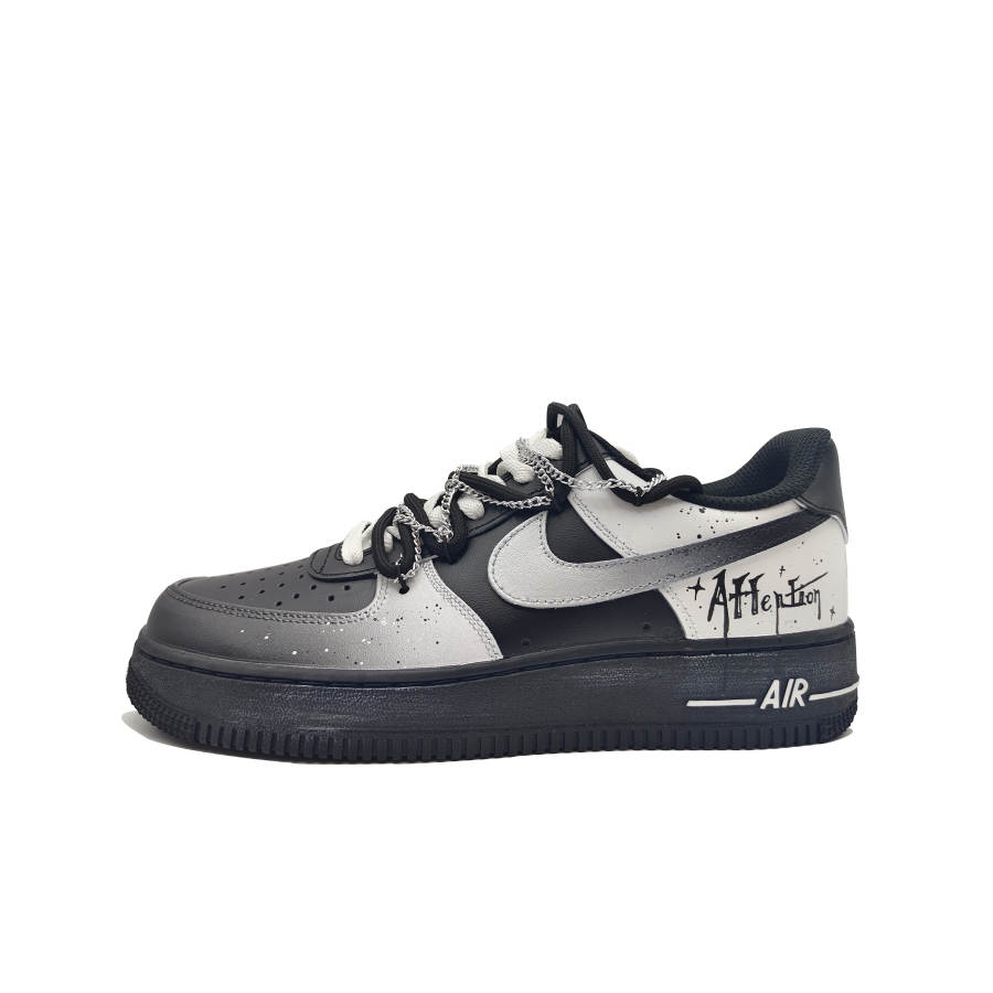Nike Nike Air Force 1 Slip Resistant Abrasion Resistant Low top Skateboard Shoes Unisex Black Silver