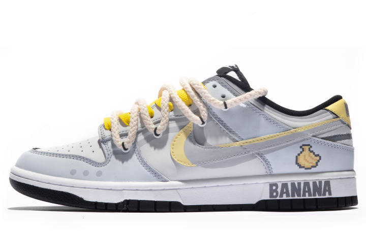 Nike Nike Dunk Low Slip Resistant Abrasion Resistant Low top Skateboard Shoes GS Blue Gray Yellow