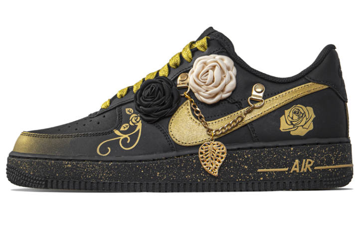 Nike Nike Air Force 1 Low Slip Resistant Abrasion Resistant Low top Skateboard Shoes Men's Black Gold