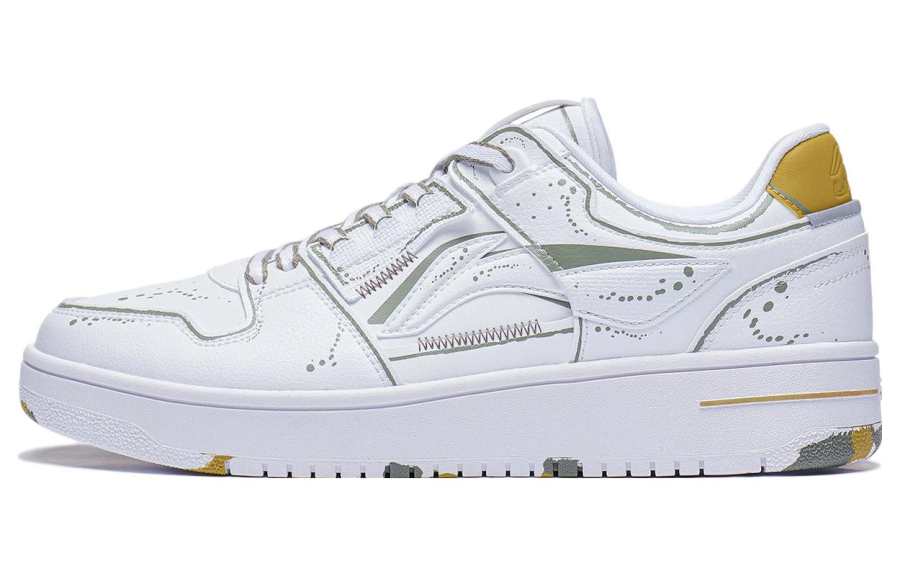 Li-Ning Li Ning Synthetic Leather Comfortable Slip Resistant Abrasion Resistant Low top Skateboard Shoes Men's White Gold
