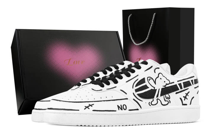 Nike Nike Court Vision 1 Dimensional Assault Heart Box Abrasion Resistant Low top Skateboard Shoes Men's Black White