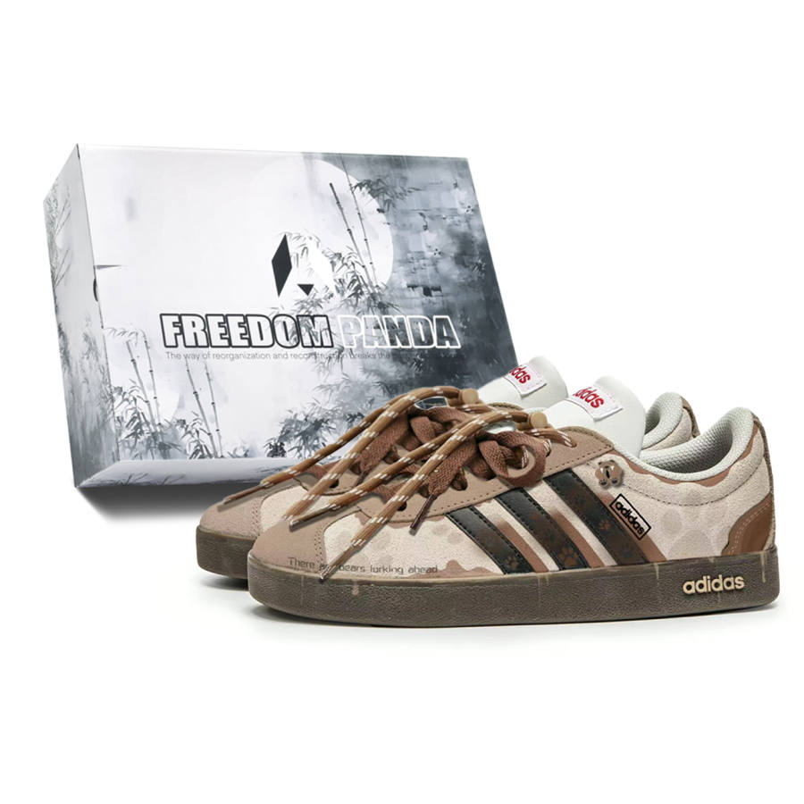Adidas Neo VL Court 2.0 Bear Slip Resistant And Breathable Low top Skateboard Shoes Unisex Brown Gray