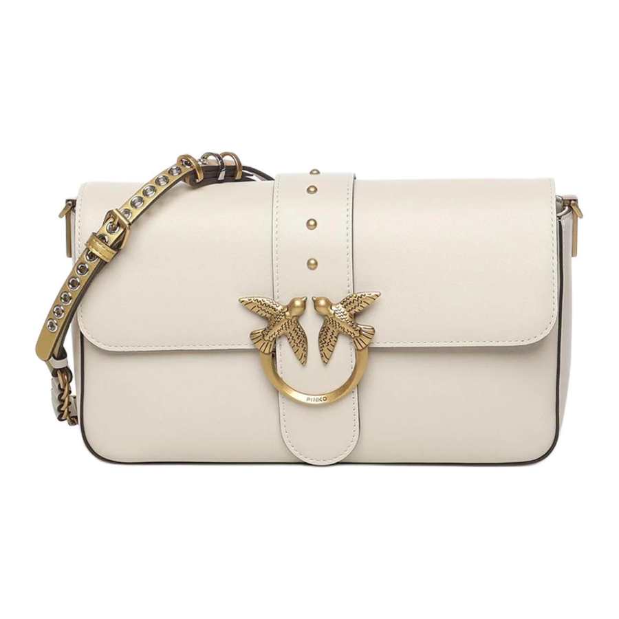 PINKO Love Bag Cow Leather Shoulder Bag Women's Ivory