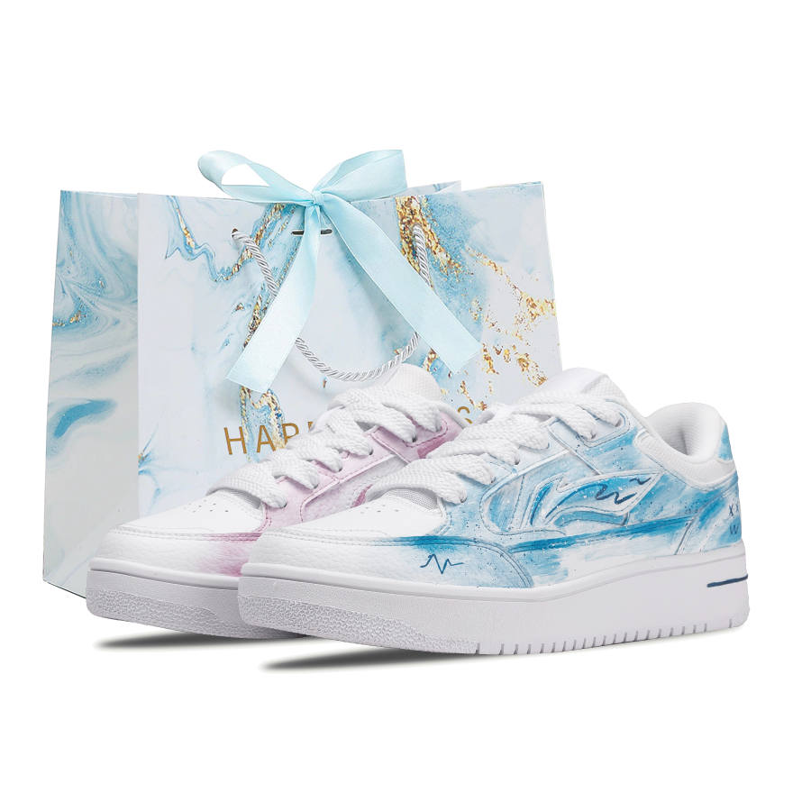 Li-Ning Li Ning Tianji Mismatched Blue Pink Synthetic Leather Fashion Trend Low top Skateboard Shoes Unisex