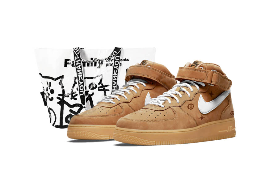 Nike Nike Air Force 1 White Gourd Flower Suede Abrasion Resistant Mid top Skateboard Shoes Unisex