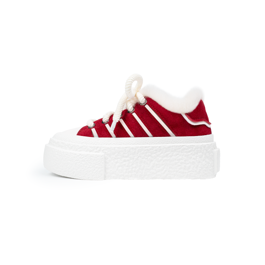 Lilbetter Christmas Red Collection Winter Fleece Lined Thermal Lightweight Coverage Low top Faux Fur Skateboard Shoes