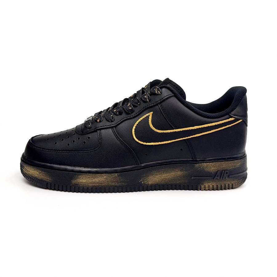 Nike Nike Air Force 1 Slip Resistant Abrasion Resistant Low top Skateboard Shoes Unisex Black Gold