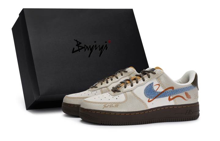 Nike Nike Air Force 1 Slip Resistant Abrasion Resistant Low top Skateboard Shoes Unisex Brown White Blue
