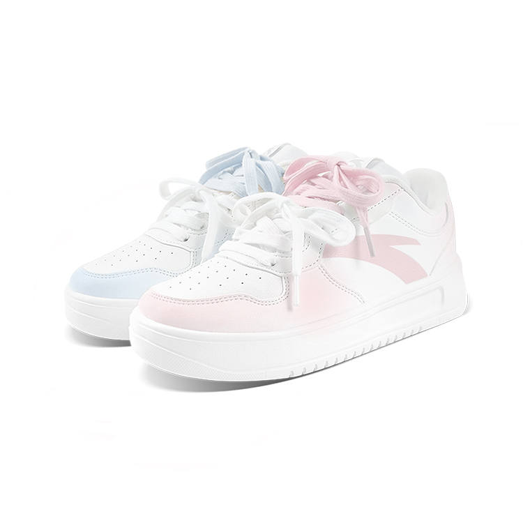 Anta Slip Resistant Abrasion Resistant Low top Skateboard Shoes Unisex Blue Pink Mismatched