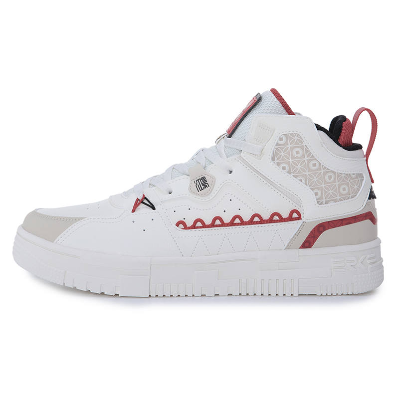 Erke Abrasion Resistant Slip Resistant High top Skateboard Shoes Men's Ivory White Warm Linen