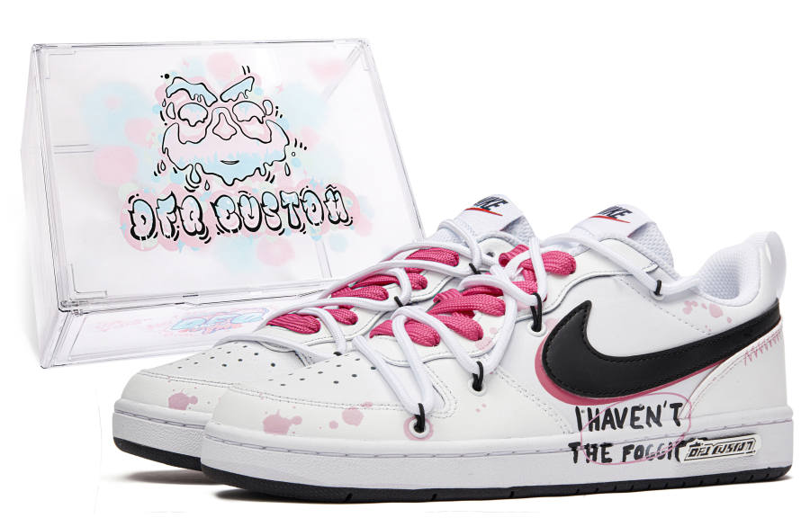 Nike Nike Court Borough Da Vinci Custom, Box, Plum And Cherry Low top Skateboard Shoes Women's White Pink