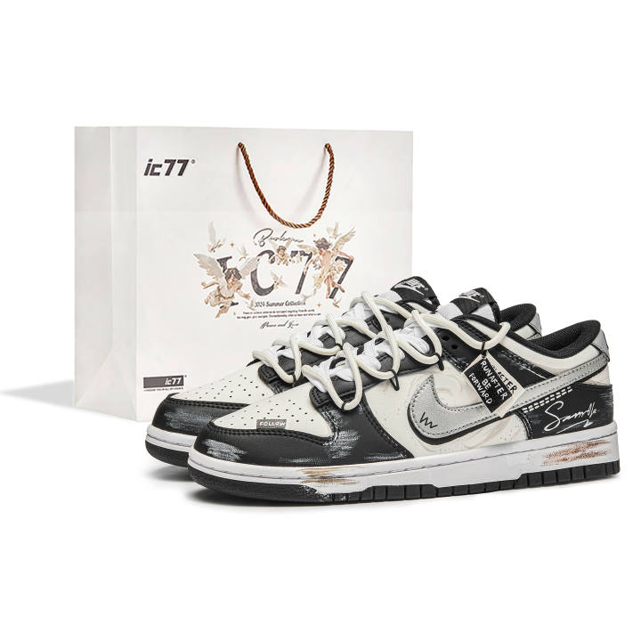 Nike Nike Dunk Silver, Track, Box Abrasion Resistant, Lightweight, Balanced Low top Skateboard Shoes Unisex Black White