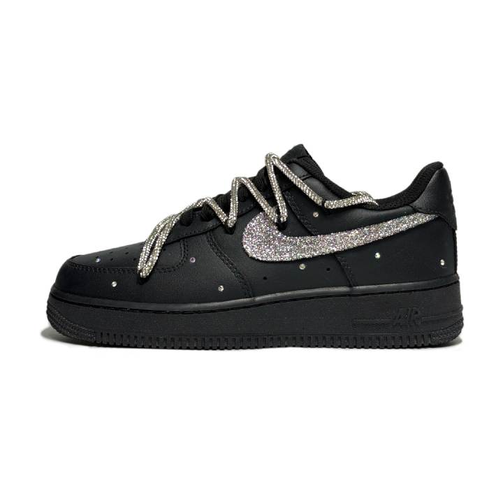 Nike Nike Air Force 1 Baby's Breath Abrasion Resistant Low top Skateboard Shoes Unisex Black Silver